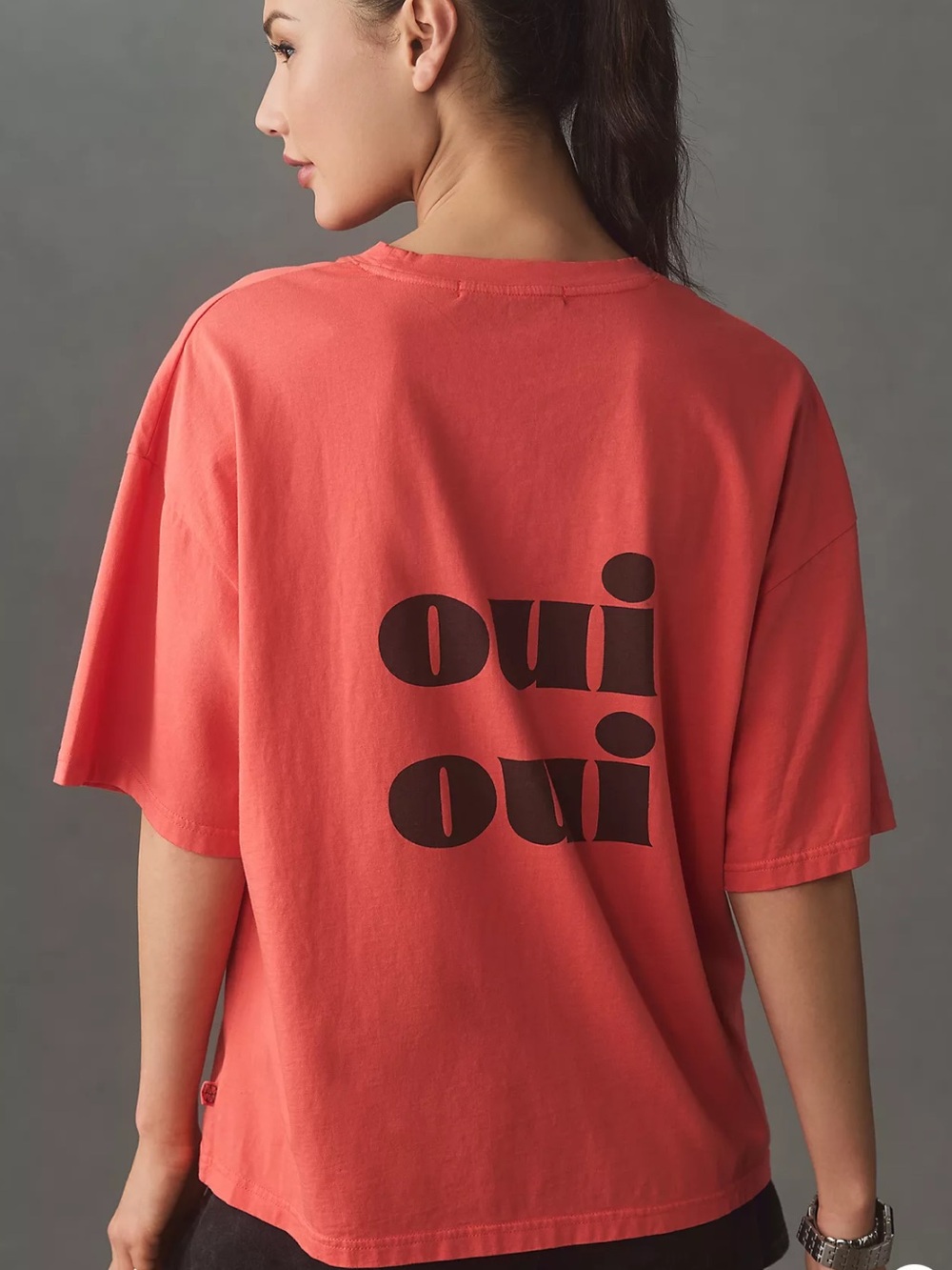 Coral Short-Sleeve 'oui oui' Graphic Tee
